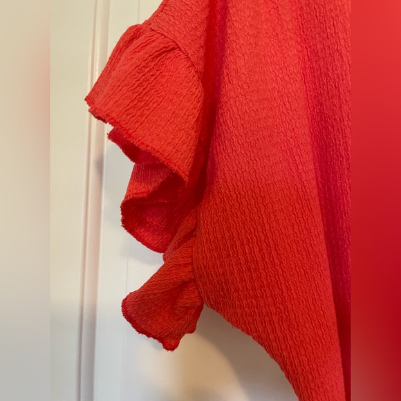 MICHAEL Michael Kors Crinkle Crepe Flutter Sleeve Midi Dress Sz Large EUC - Picture 4 of 5